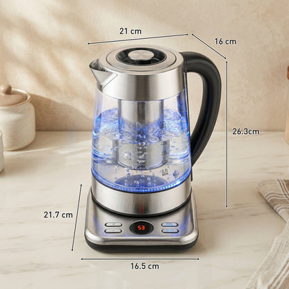 Electric Kettle, 1.7L Fast Boil 3KW Water Kettle with UK Strix Thermostat, Tea Infuser, Keep Warm Function, Auto Shut-off and Boil-Dry Protection, Silver Tone