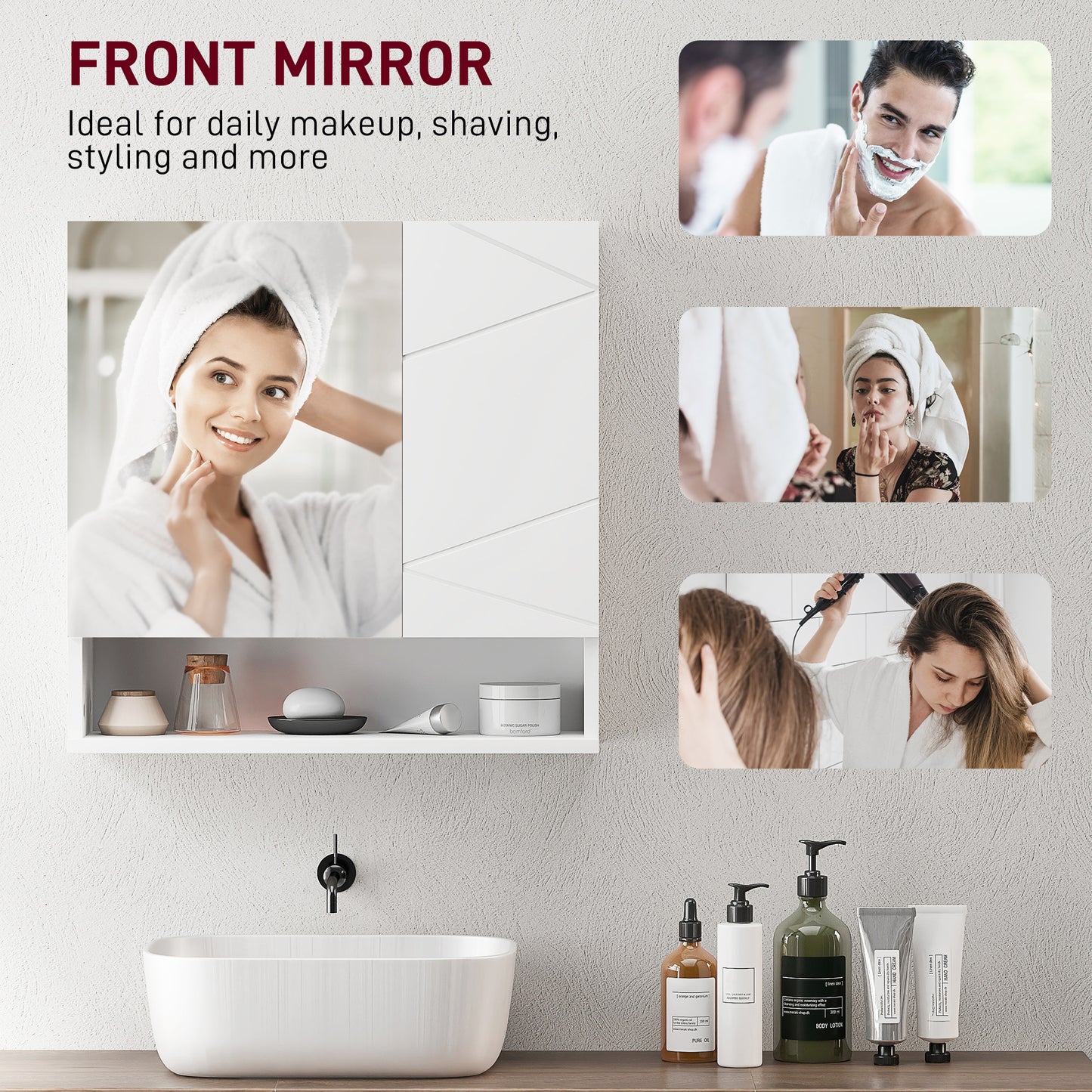 Wall Mounted Bathroom Storage Cupboard W/ Mirror and Shelf, White