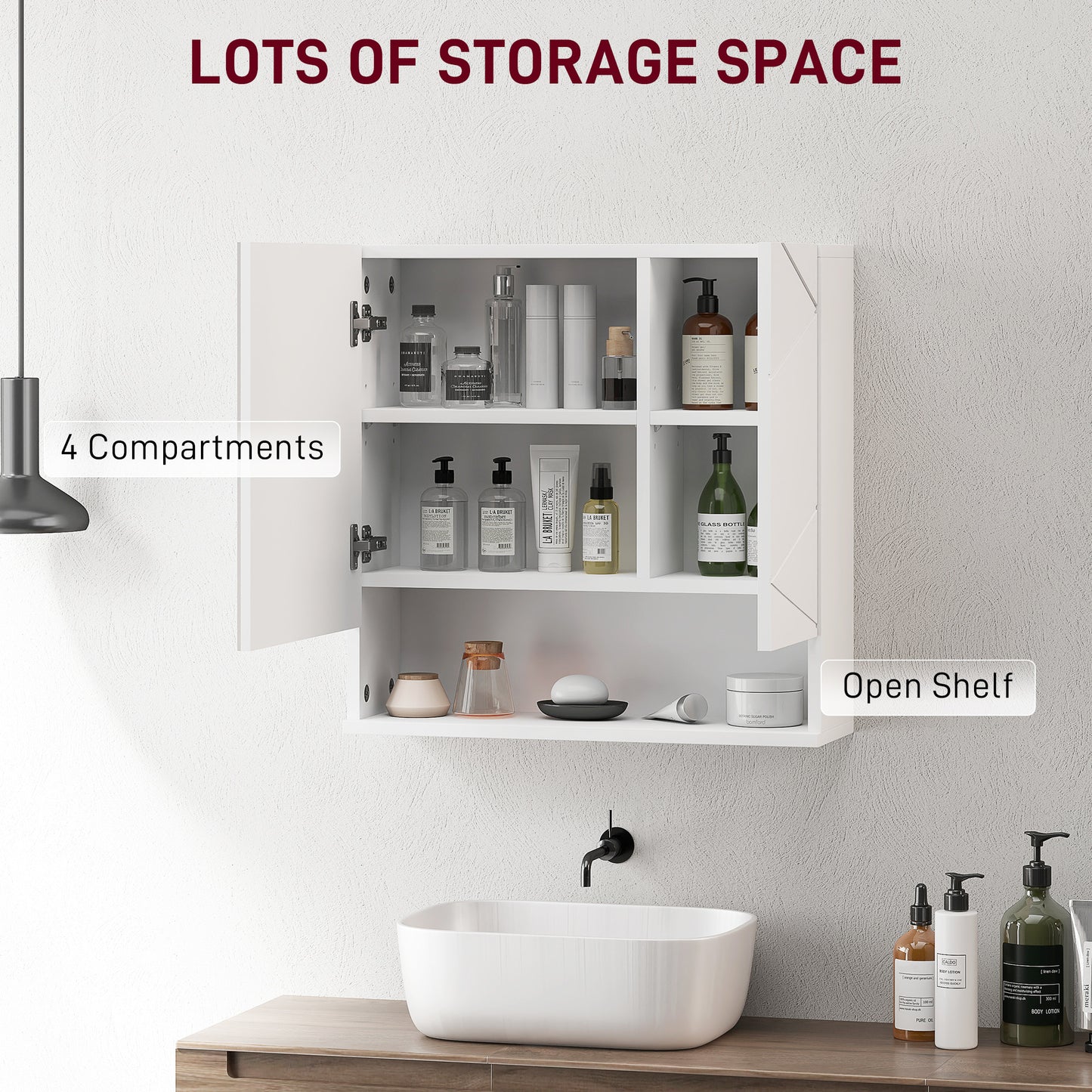Wall Mounted Bathroom Storage Cupboard W/ Mirror and Shelf, White