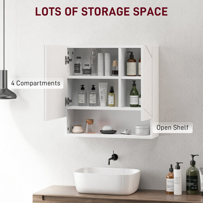 Wall Mounted Bathroom Storage Cupboard W/ Mirror and Shelf, White