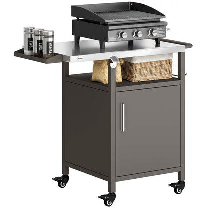 Outdoor Grill Cart with Cabinet, Food Prep Table on Wheels, Brown