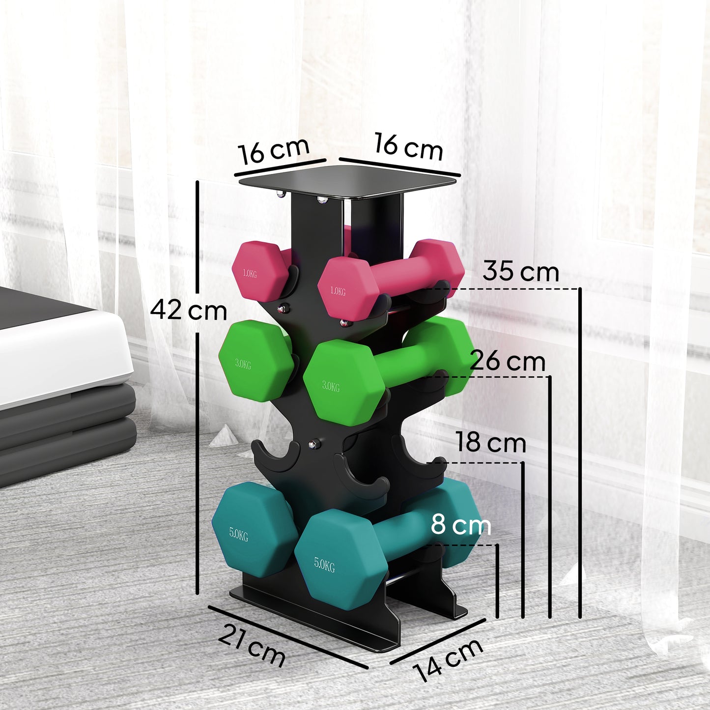 Hex Dumbbells Set with Dumbbell Rack, 2 x 1kg, 2 x 3kg, 2 x 5kg