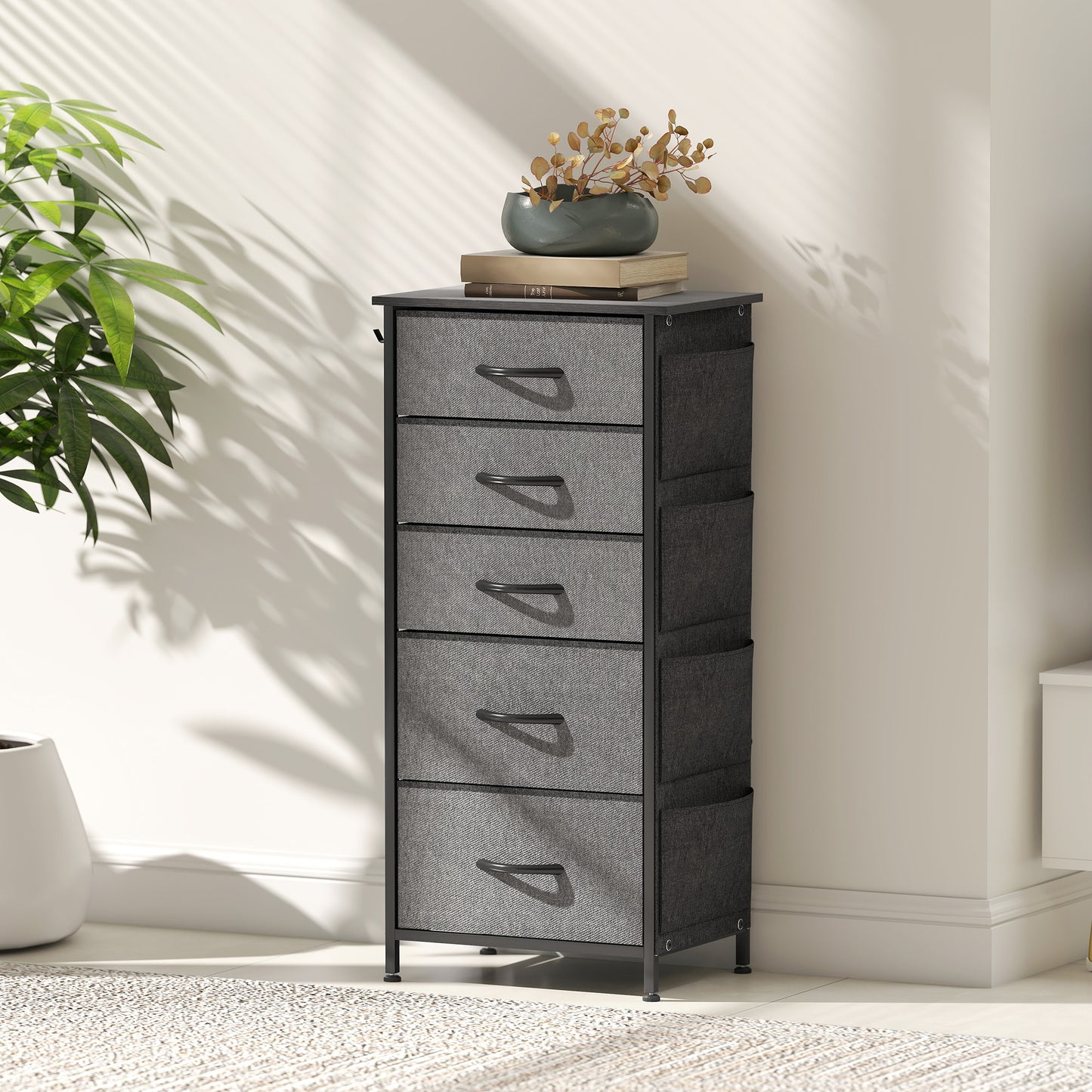 Fabric Chest of Drawers, 5 Drawer Dresser for Bedroom, Charcoal Grey