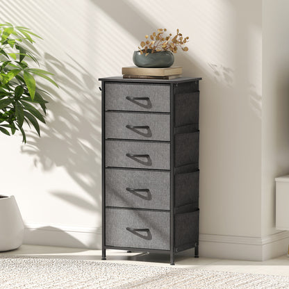 Fabric Chest of Drawers, 5 Drawer Dresser for Bedroom, Charcoal Grey