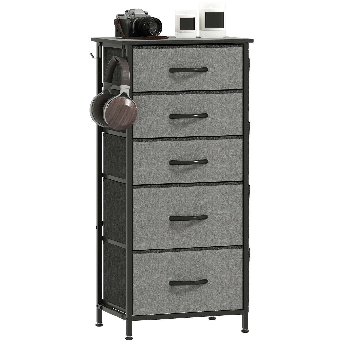 Fabric Chest of Drawers, 5 Drawer Dresser for Bedroom, Charcoal Grey