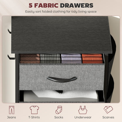 Fabric Chest of Drawers, 5 Drawer Dresser for Bedroom, Charcoal Grey
