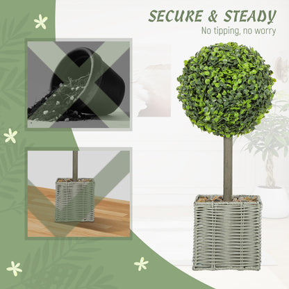 Set of 2 Artificial Plants, 50cm Faux Boxwood Topiary Balls, Green