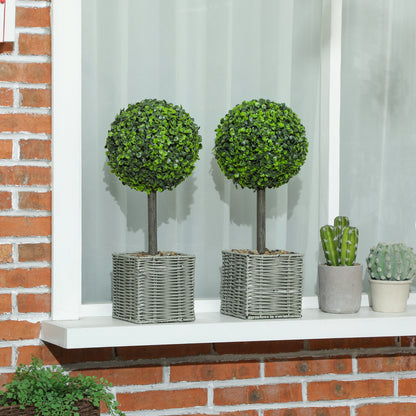 Set of 2 Artificial Plants, 50cm Faux Boxwood Topiary Balls, Green