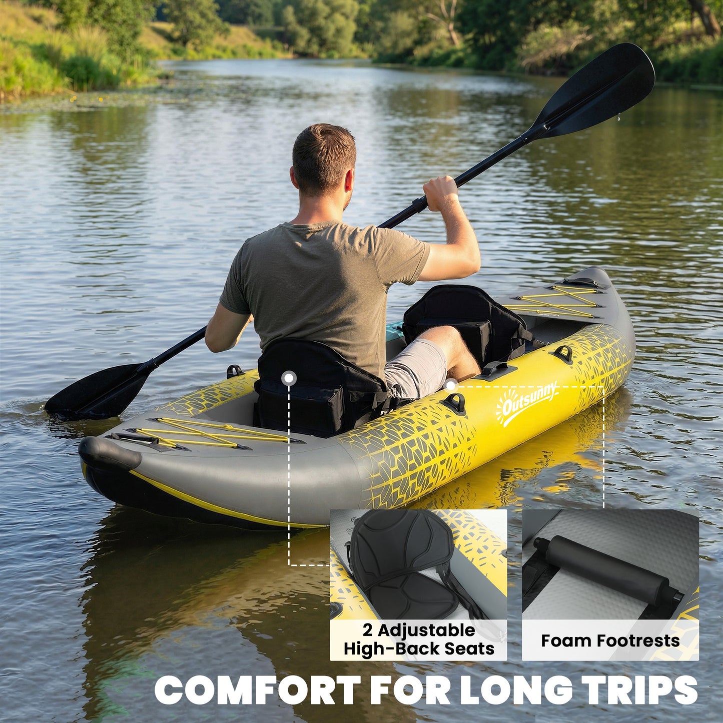 2.5' Inflatable Kayak 2-person Sit on Canoe with Paddles Grey