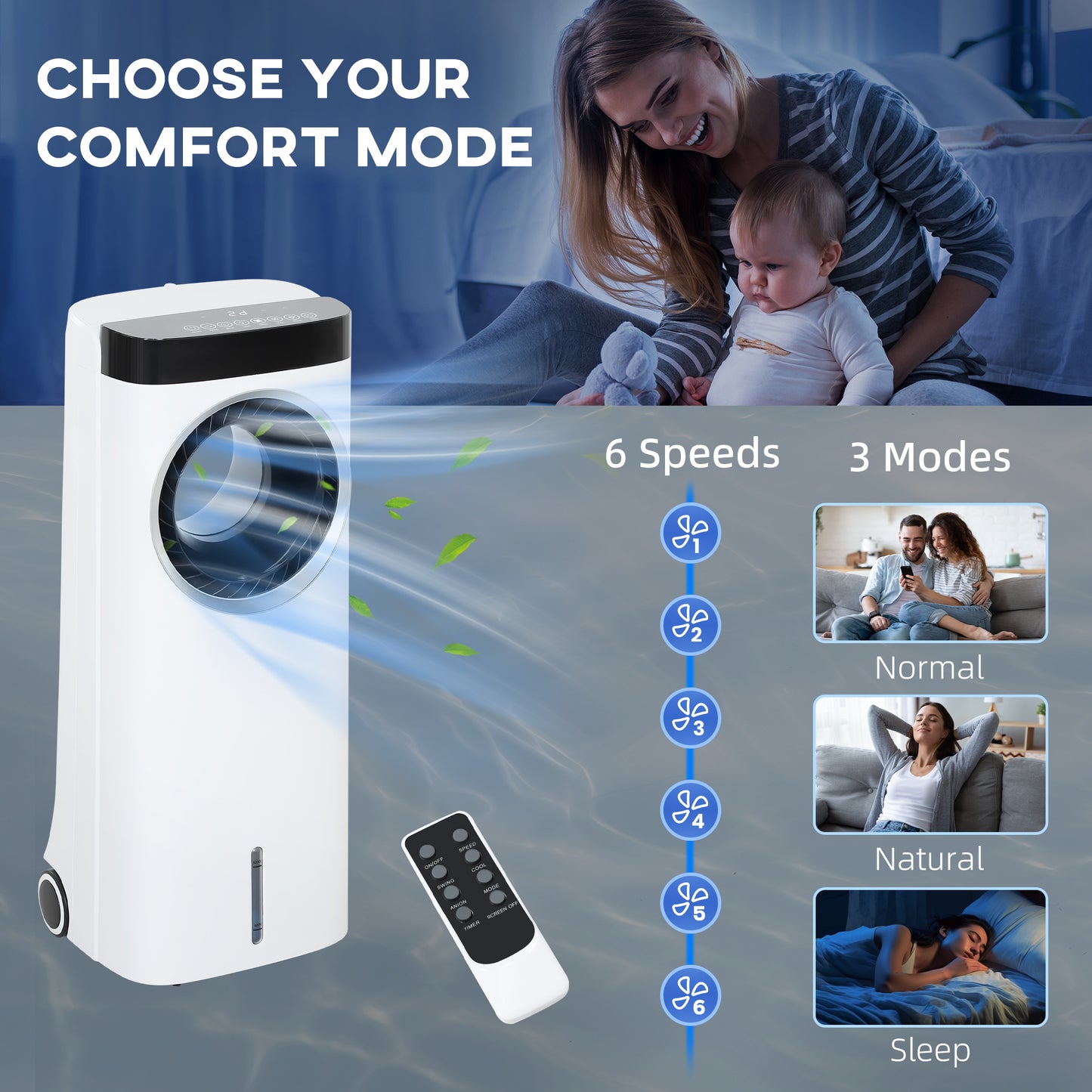 Bladeless Evaporative Air Cooler, 6.5L Fan, Humidifier & Air Clean