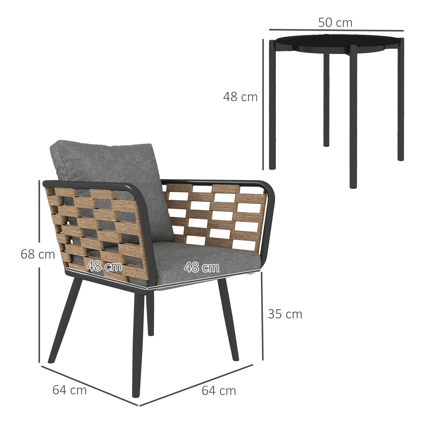 3 Pieces Rattan Bistro Set, Wicker Garden Furniture Set w/ Cushions