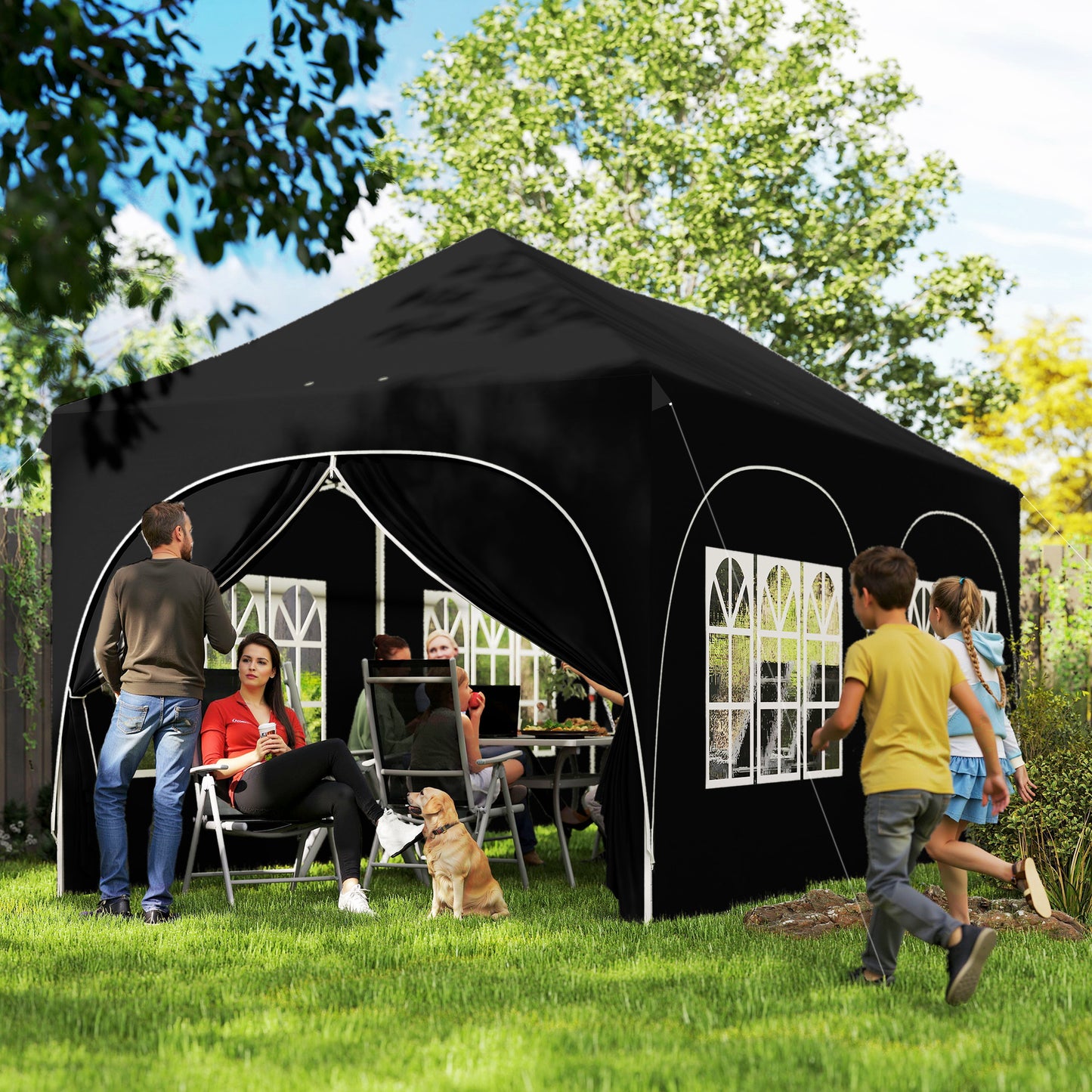 3 x 6m Pop Up Gazebo with Sides, Peak Top Garden Party Tent Marquee