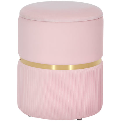 Round Pouffe Storage Footstool with Hidden Space, Pink