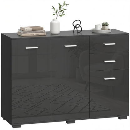 Modern Sideboard Kitchen Storage Cabinet, High Gloss Black