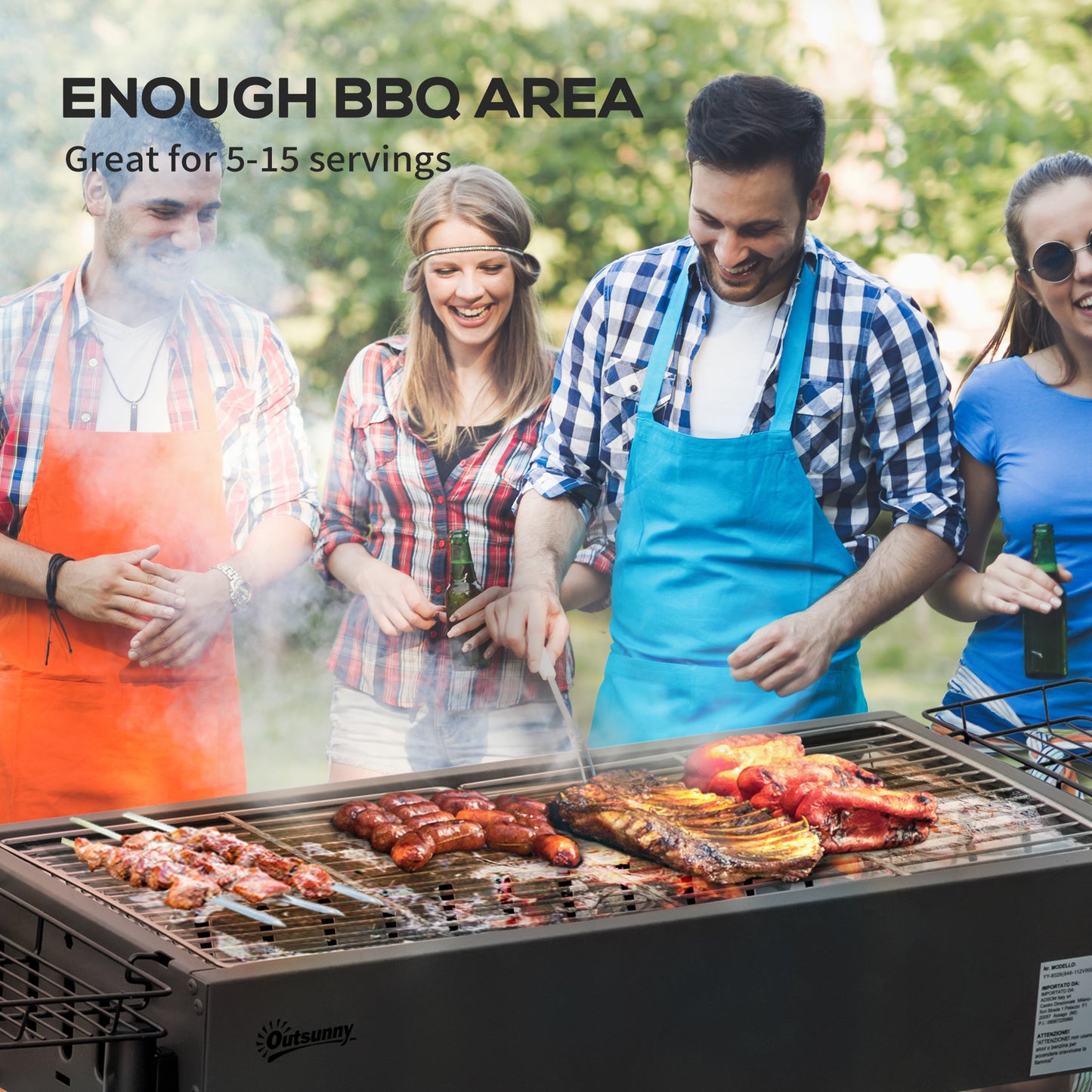 Portable Charcoal Barbecue Grill with Seasoning Baskets and Hooks