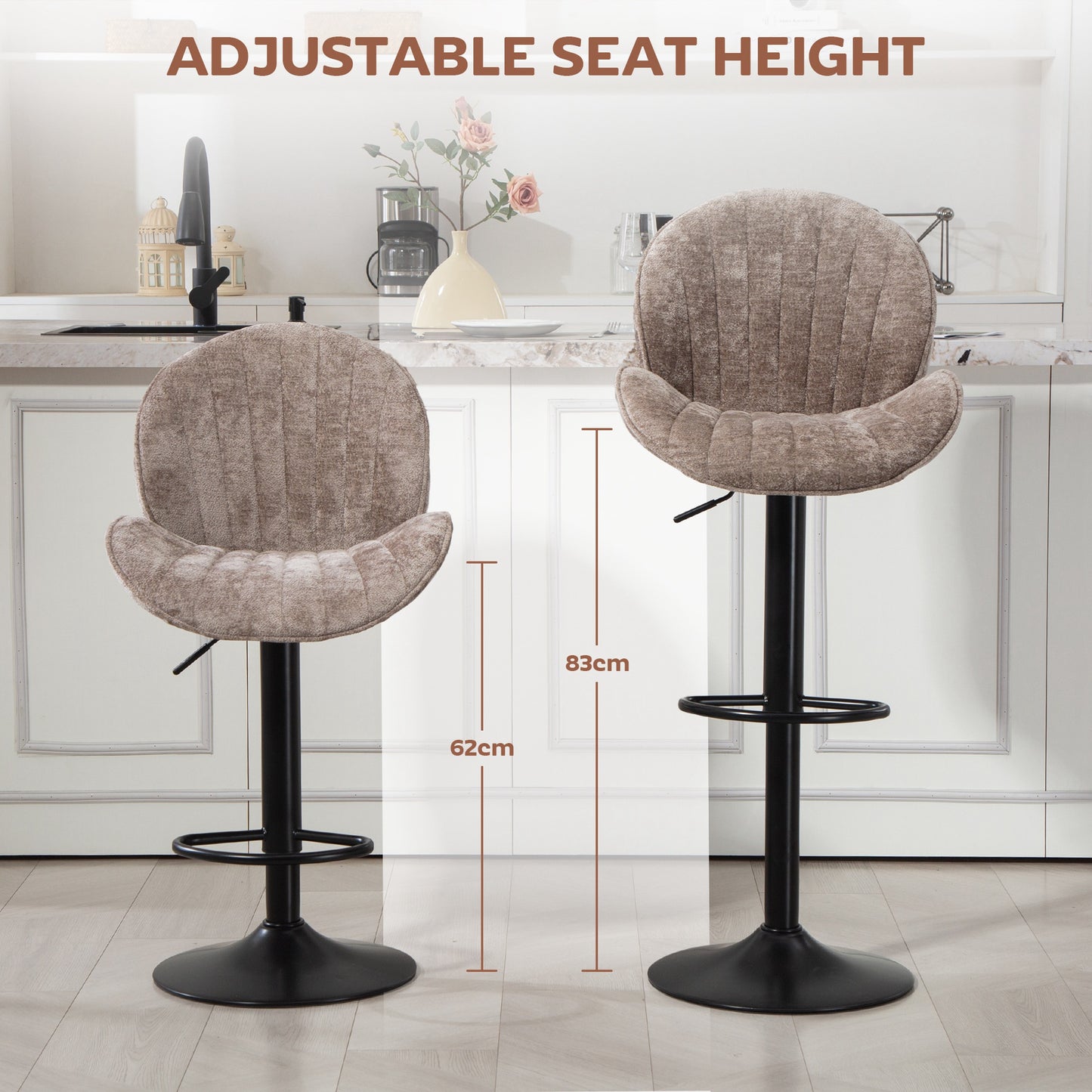 Modern Bar Stools Set of 2, Swivel Counter Height Barstools, Brown