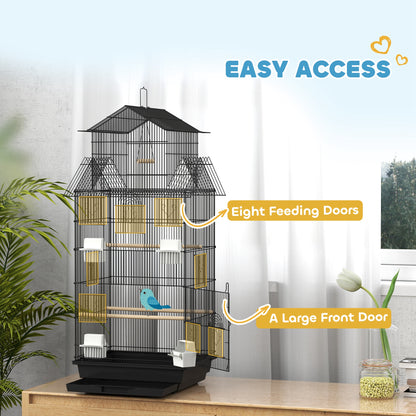 Metal Bird Cage w/ Perch, Food Container, Handle, for Finch, Canary