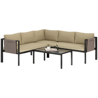 4 Piece Garden Furniture Set w/ Breathable Mesh Pocket, Khaki