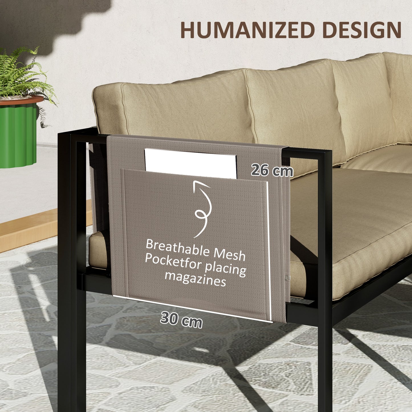 4 Piece Garden Furniture Set w/ Breathable Mesh Pocket, Khaki