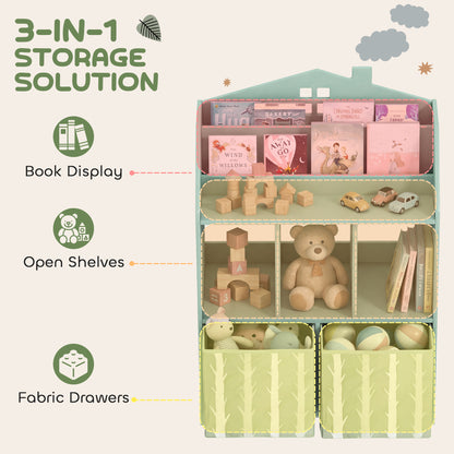 Kids Bookshelf with Storage, Toy Storage Unit for Playroom, Green