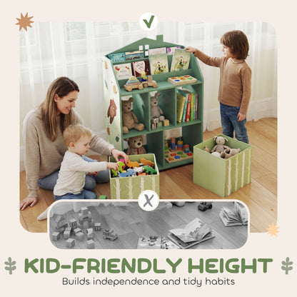 Kids Bookshelf with Storage, Toy Storage Unit for Playroom, Green