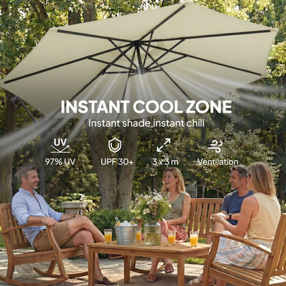 3 m Garden Cantilever Parasol with Sandbag, 360 Degree Rotation