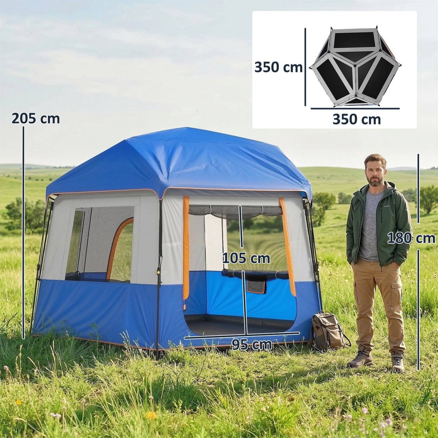 Camping Tent 3000mm Waterproof 4-6  Person Blue