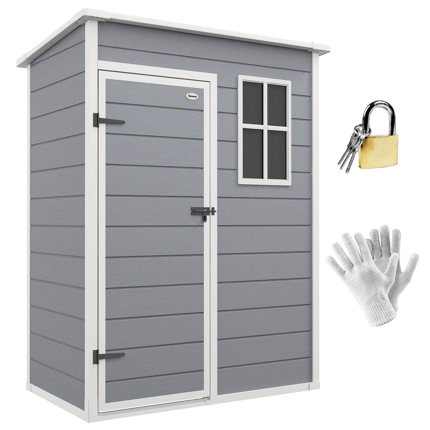 5' x 3' Plastic Garden Shed with Floor, Outdoor Storage Shed with Lockable Door, Window and Vent for Garden, Patio, Grey