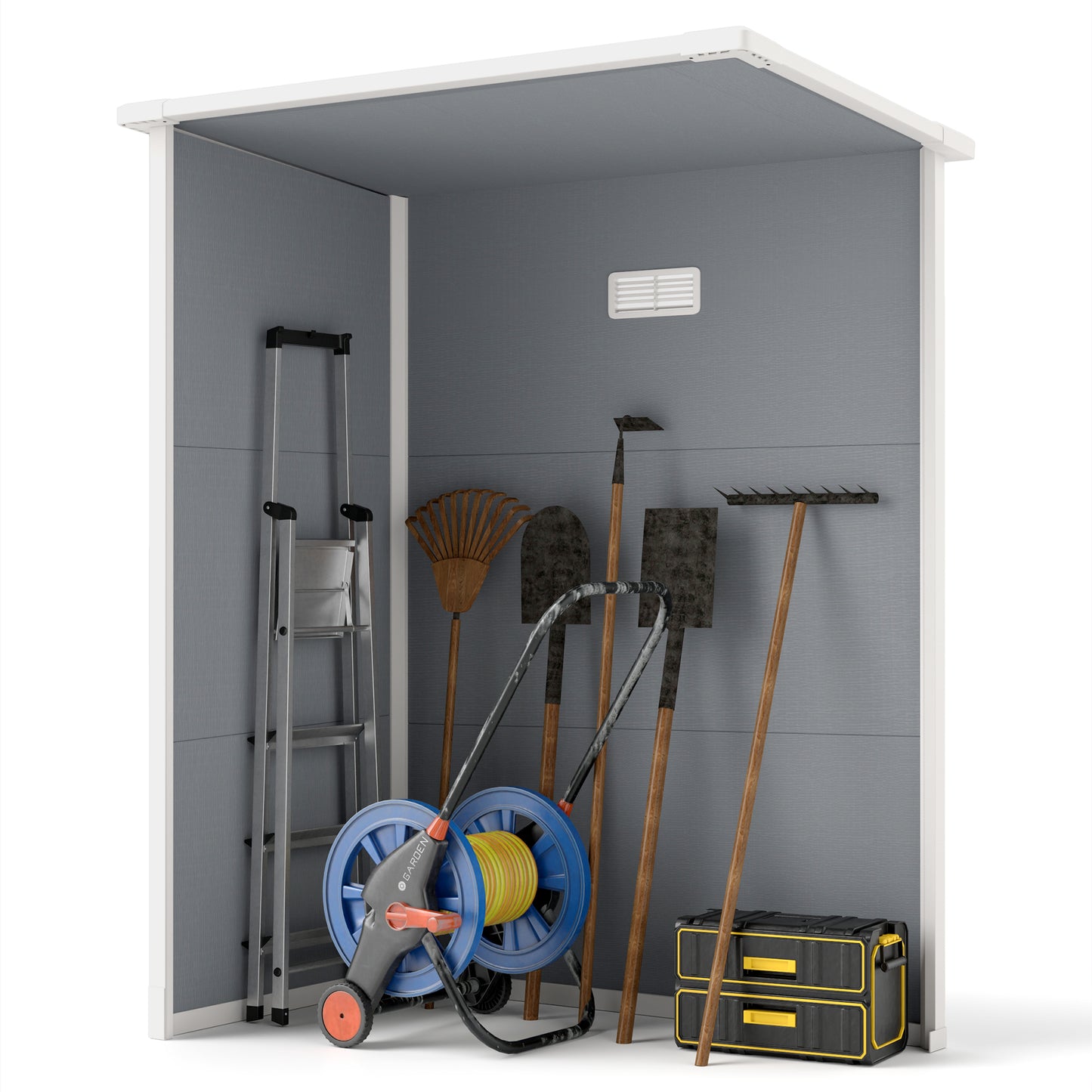 5' x 3' Plastic Garden Shed with Floor, Outdoor Storage Shed with Lockable Door, Window and Vent for Garden, Patio, Grey