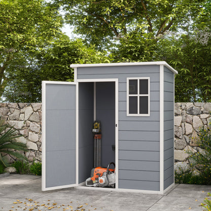 5' x 3' Plastic Garden Shed with Floor, Outdoor Storage Shed with Lockable Door, Window and Vent for Garden, Patio, Grey