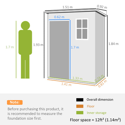5' x 3' Plastic Garden Shed with Floor, Outdoor Storage Shed with Lockable Door, Window and Vent for Garden, Patio, Grey
