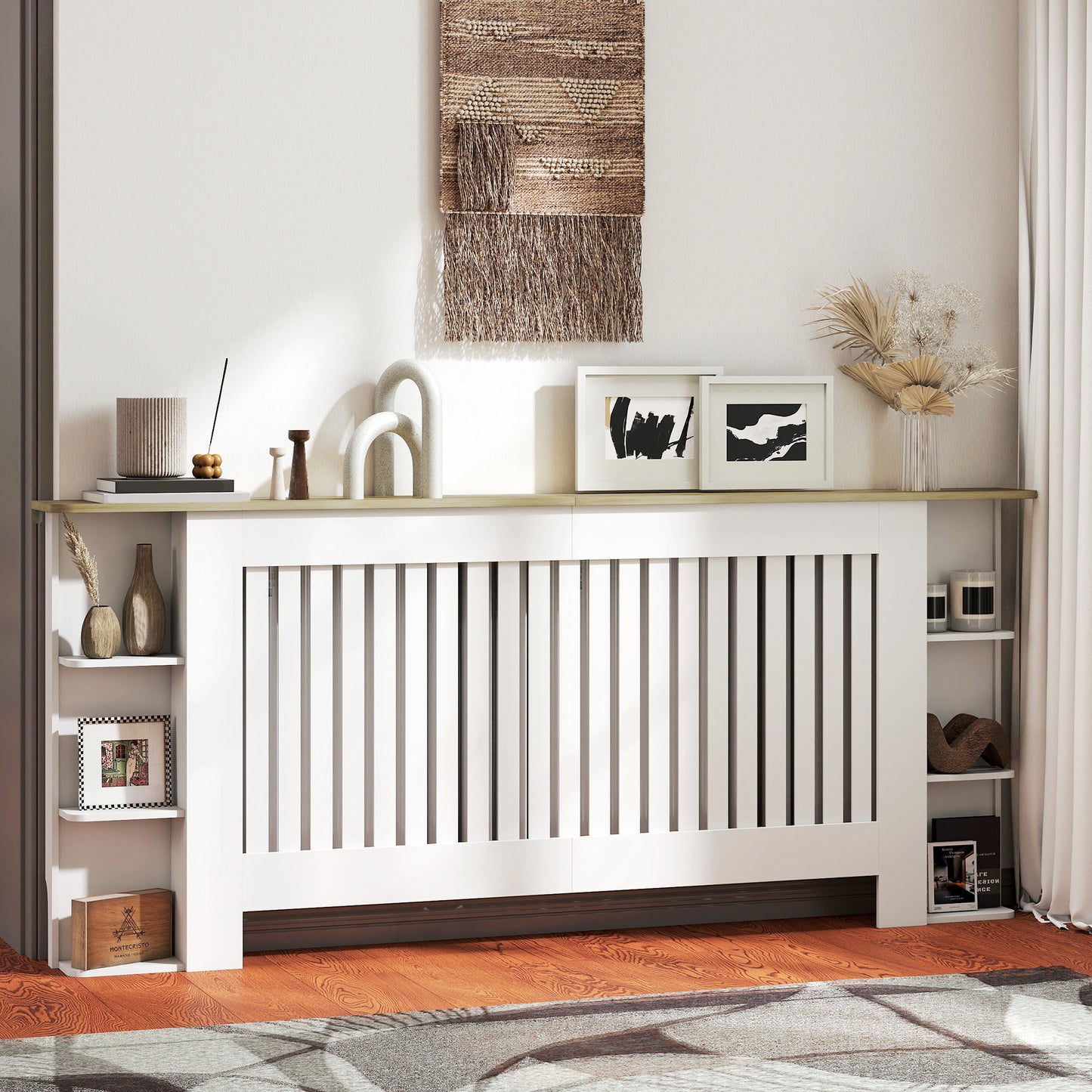 Vertical Slatted Heater Cover for Living Room, Extra Larg, White