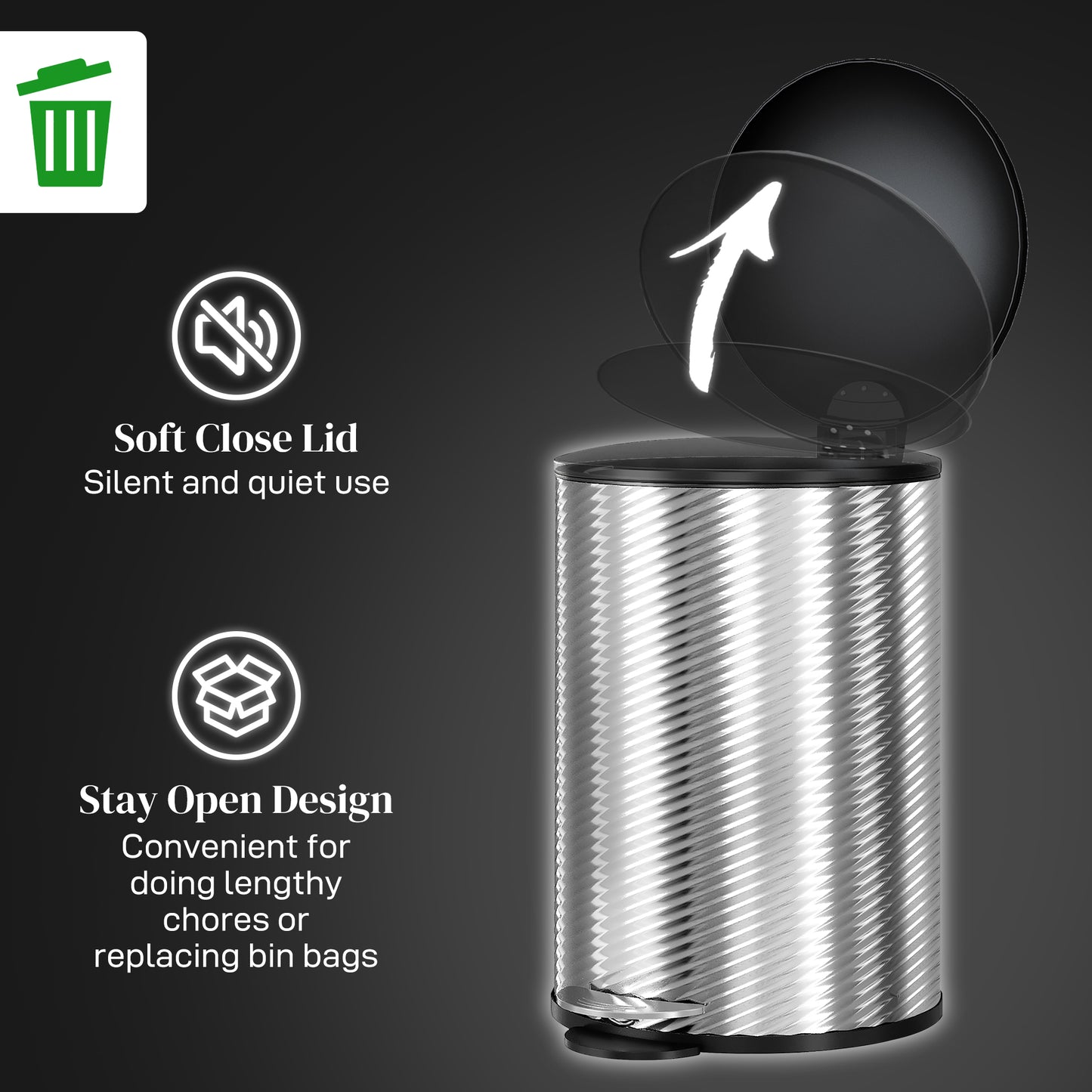 20L Kitchen Pedal Bin, Stainless Steel Bin with Soft-close Lid, Silver