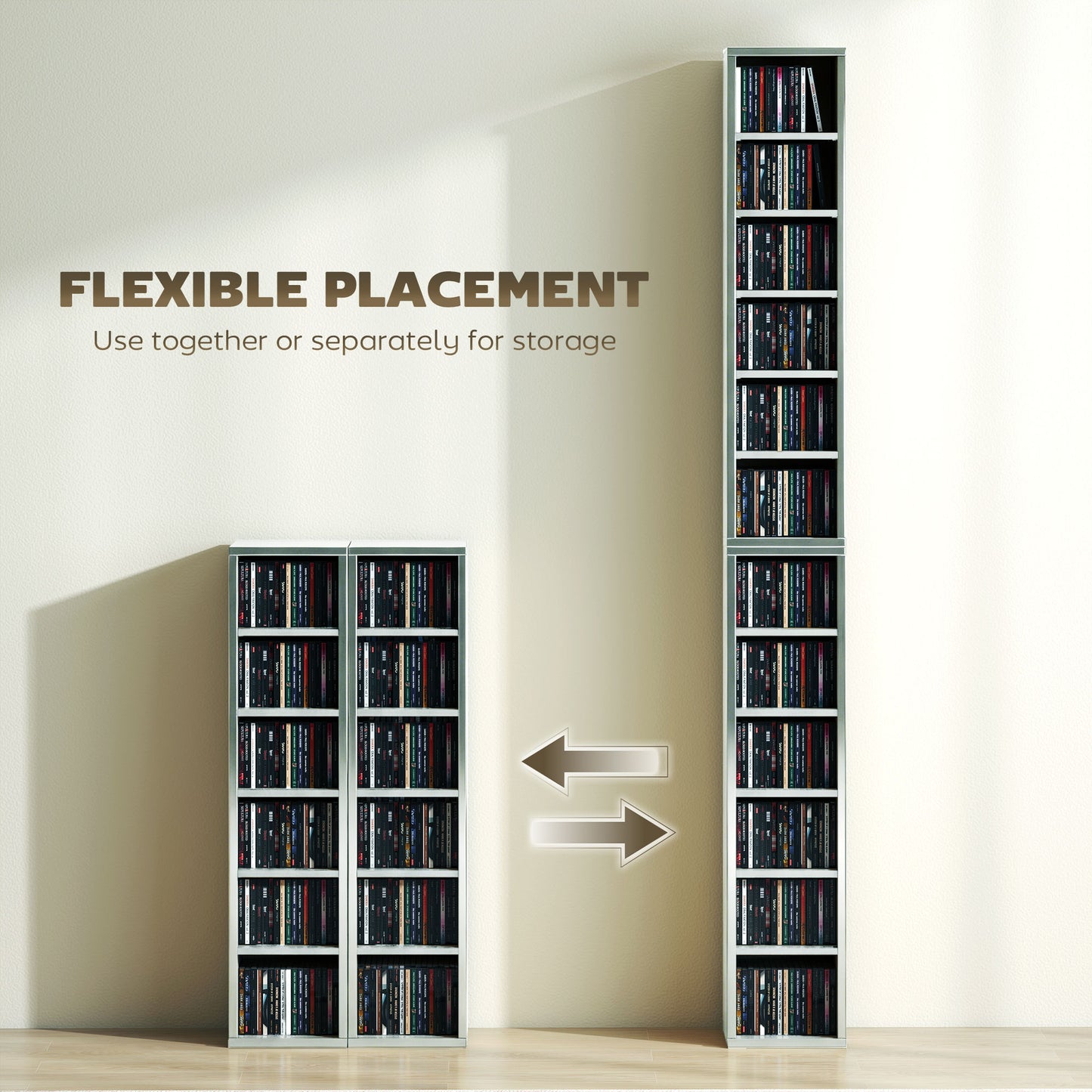 Set of 2 CD Storage Units with Adjustable Shelves, High Gloss Grey