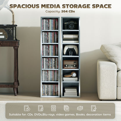 Set of 2 CD Storage Units with Adjustable Shelves, High Gloss Grey