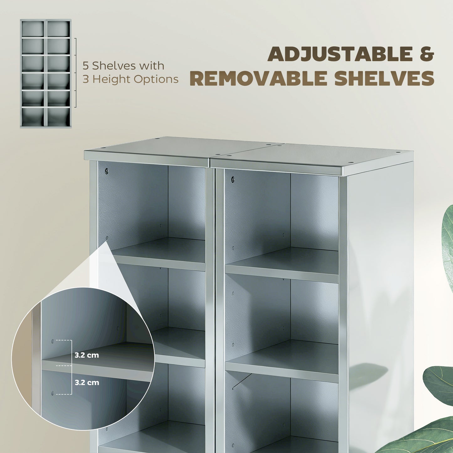Set of 2 CD Storage Units with Adjustable Shelves, High Gloss Grey