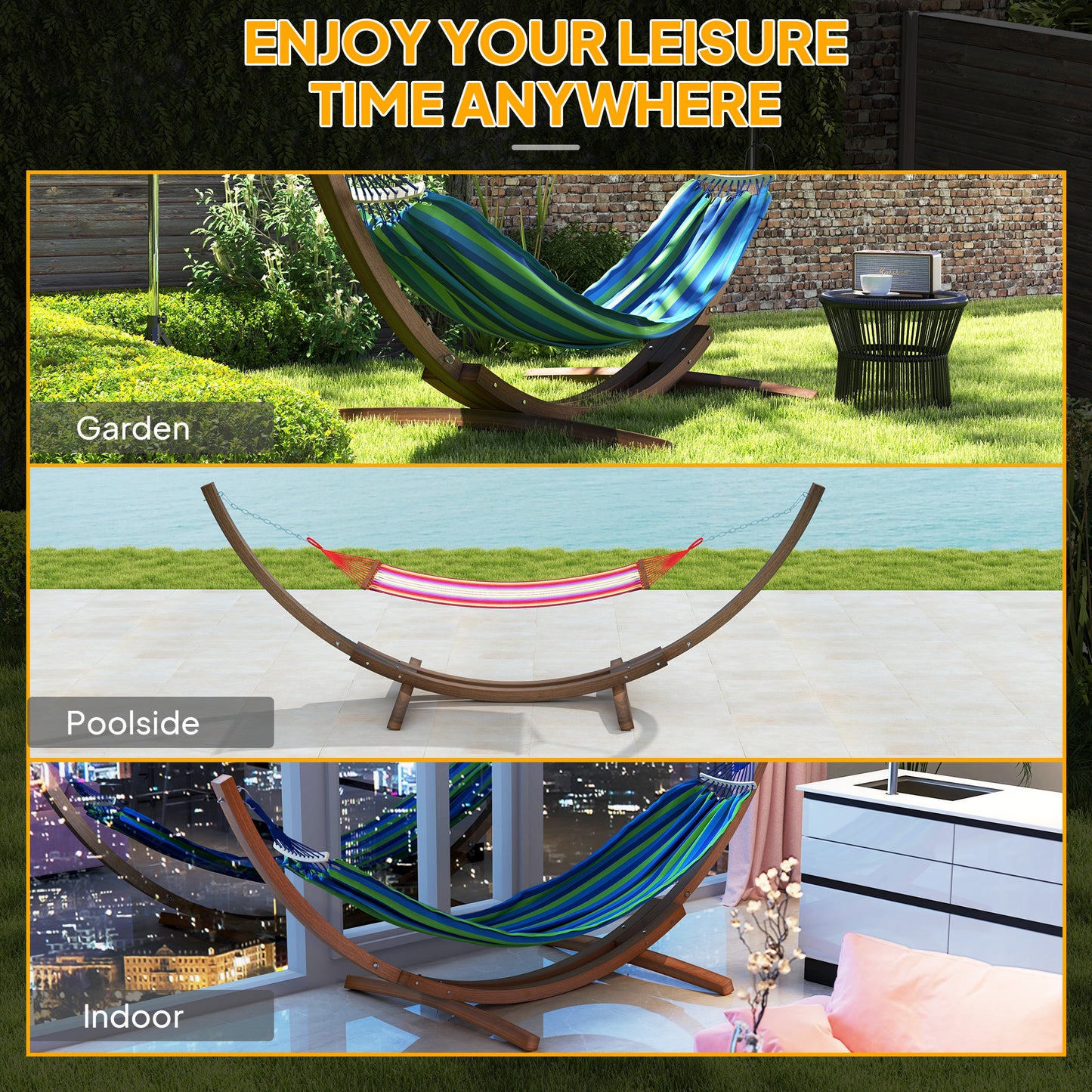 3(m) Wooden Hammock Stand for Garden, Patio, Brown