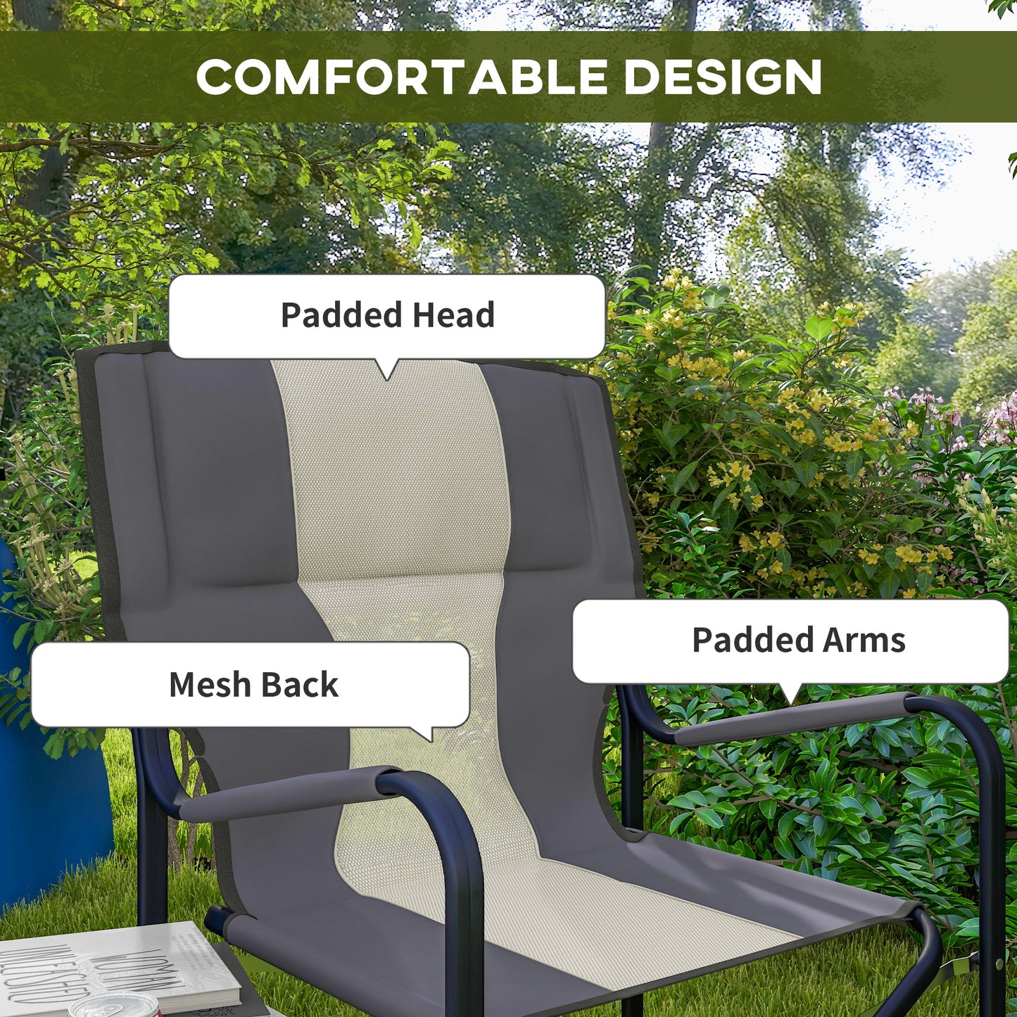 Folding Directors Chair Aluminium Camping Chair with Cooler Bag Grey