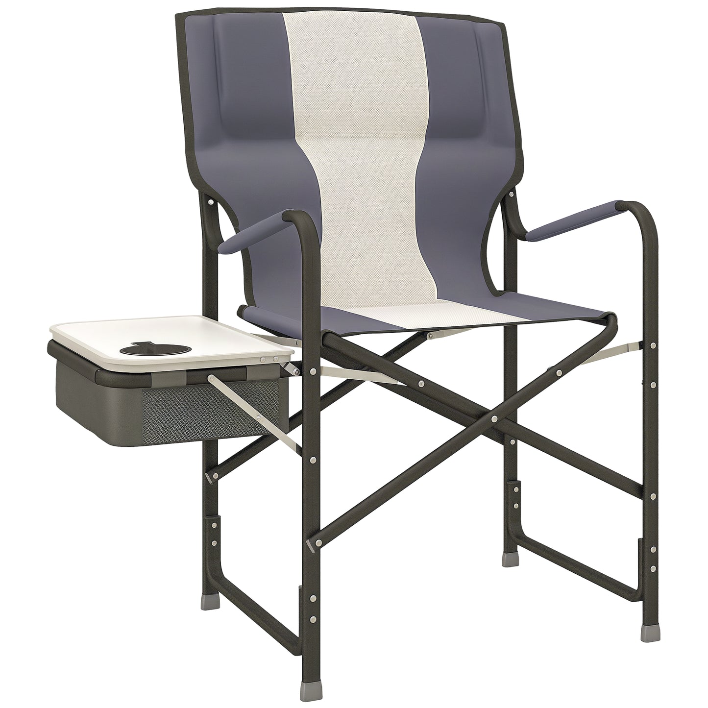 Folding Directors Chair Aluminium Camping Chair with Cooler Bag Grey