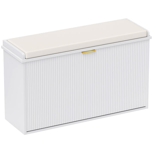 Shoe Storage Bench with Cushion and Flip-Drawer 80x26x47.5cm White