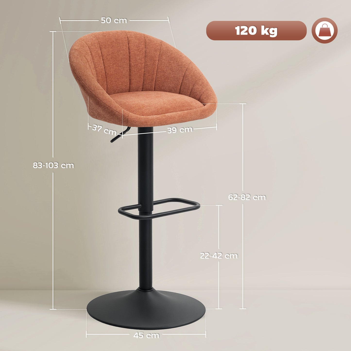 Swivel Bar Stools Set of 2 Height Adjustable Bar Chairs Orange