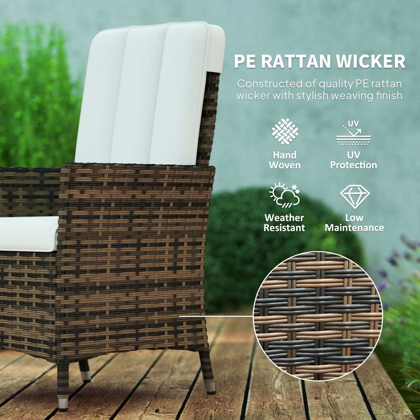 Rattan Garden Recliner Chair with Adjustable Backrest, Cream White