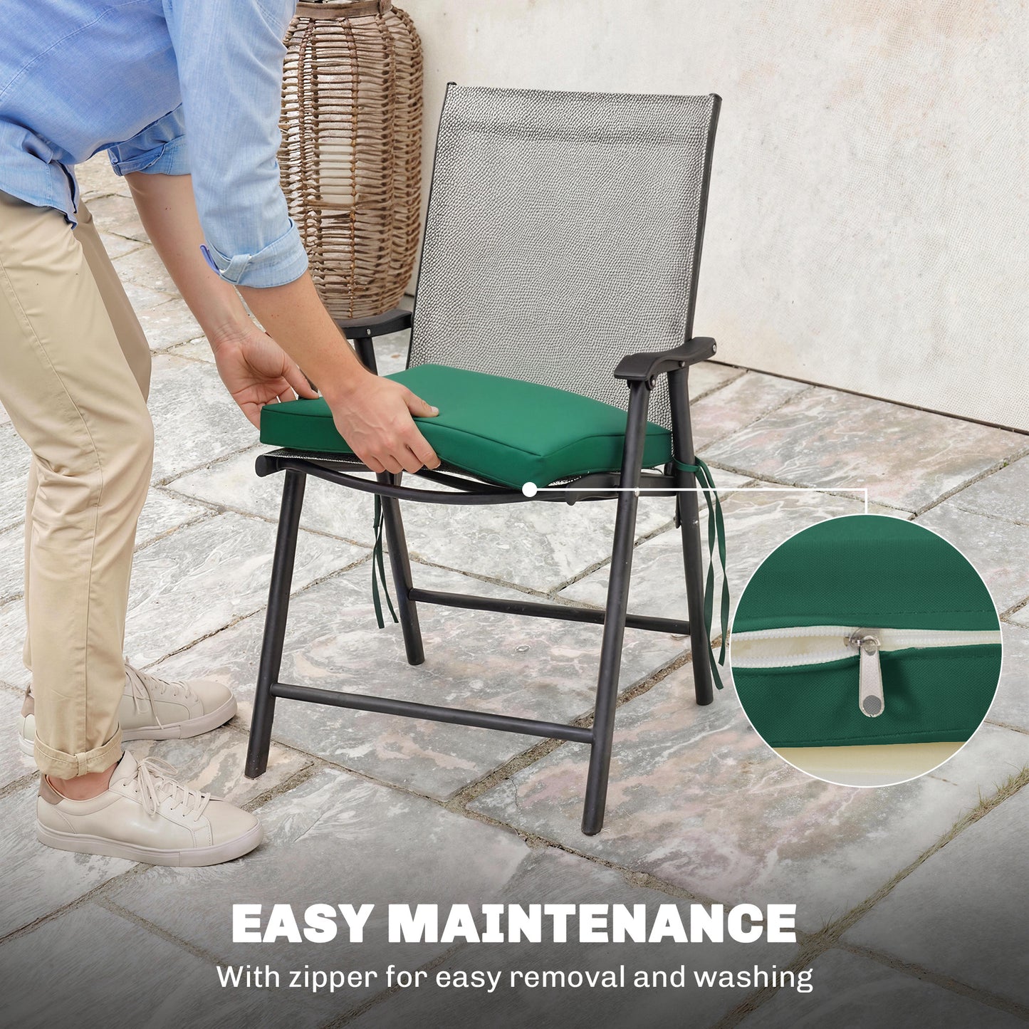 Set of 6 Chair Cushion Seat Pads with Removable Tie, Green