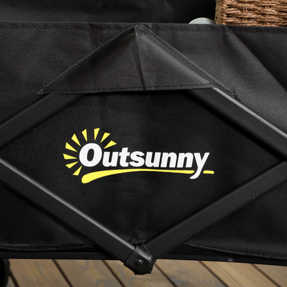 Folding Pull Along Cart Cargo Wagon Trolley with Telescopic Handle - Black