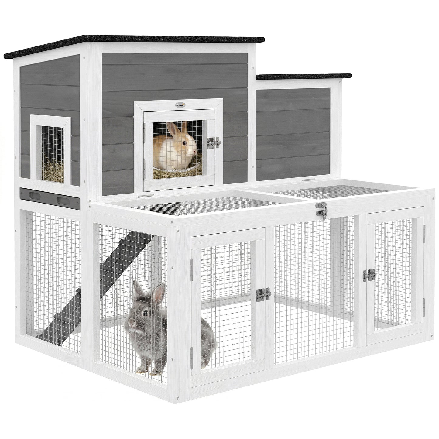 Wooden Rabbit Hutch, Outdoor Bunny Cage with Waterproof Roof