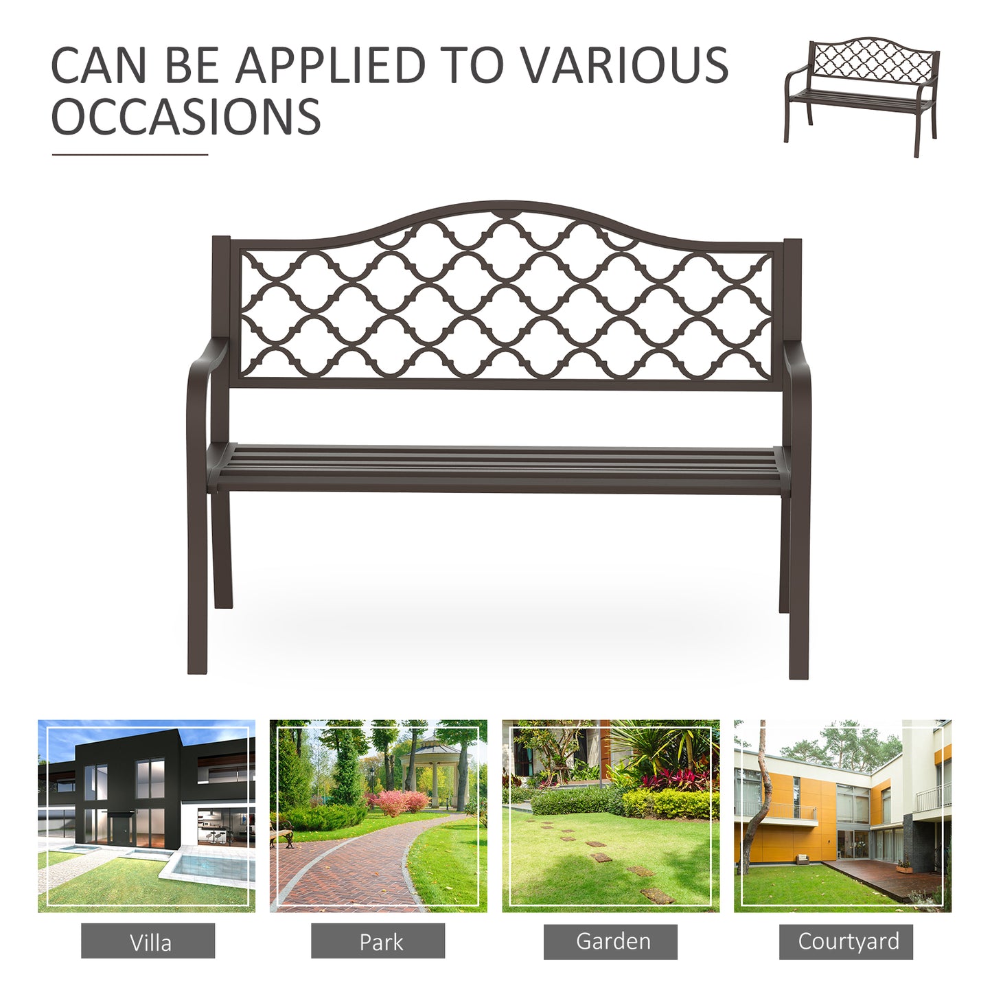 Outdoor Garden Bench Antique Style Cast Iron 2 Seater Patio Porch Park Loveseat Chair Seater - Brown