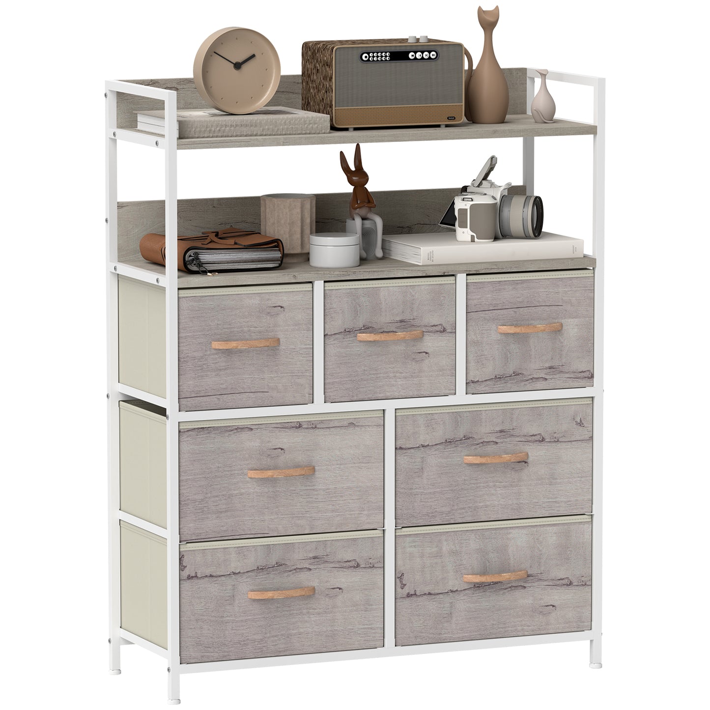 Bedroom Chest of Drawers 7 Drawer Dresser w/ Shelves, Natural