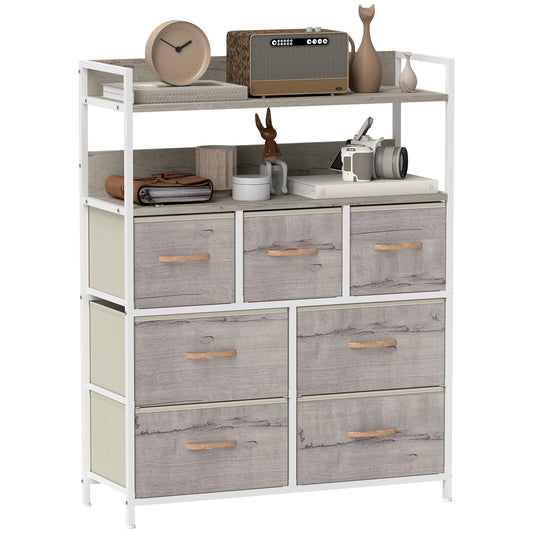 Bedroom Chest of Drawers 7 Drawer Dresser w/ Shelves, Natural