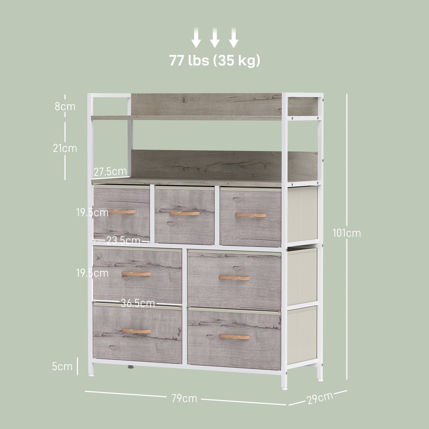 Bedroom Chest of Drawers 7 Drawer Dresser w/ Shelves, Natural
