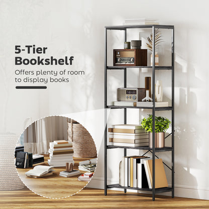 Industrial Bookshelf, Freestanding Bookcase, Dark Grey and Black